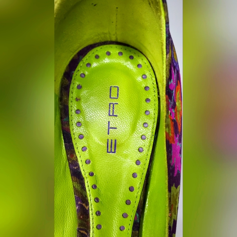 ETRO-size39 1/2-flat shoes-Leather/fabric- Lilac multi paisley print-bow accent - Picture 5 of 8